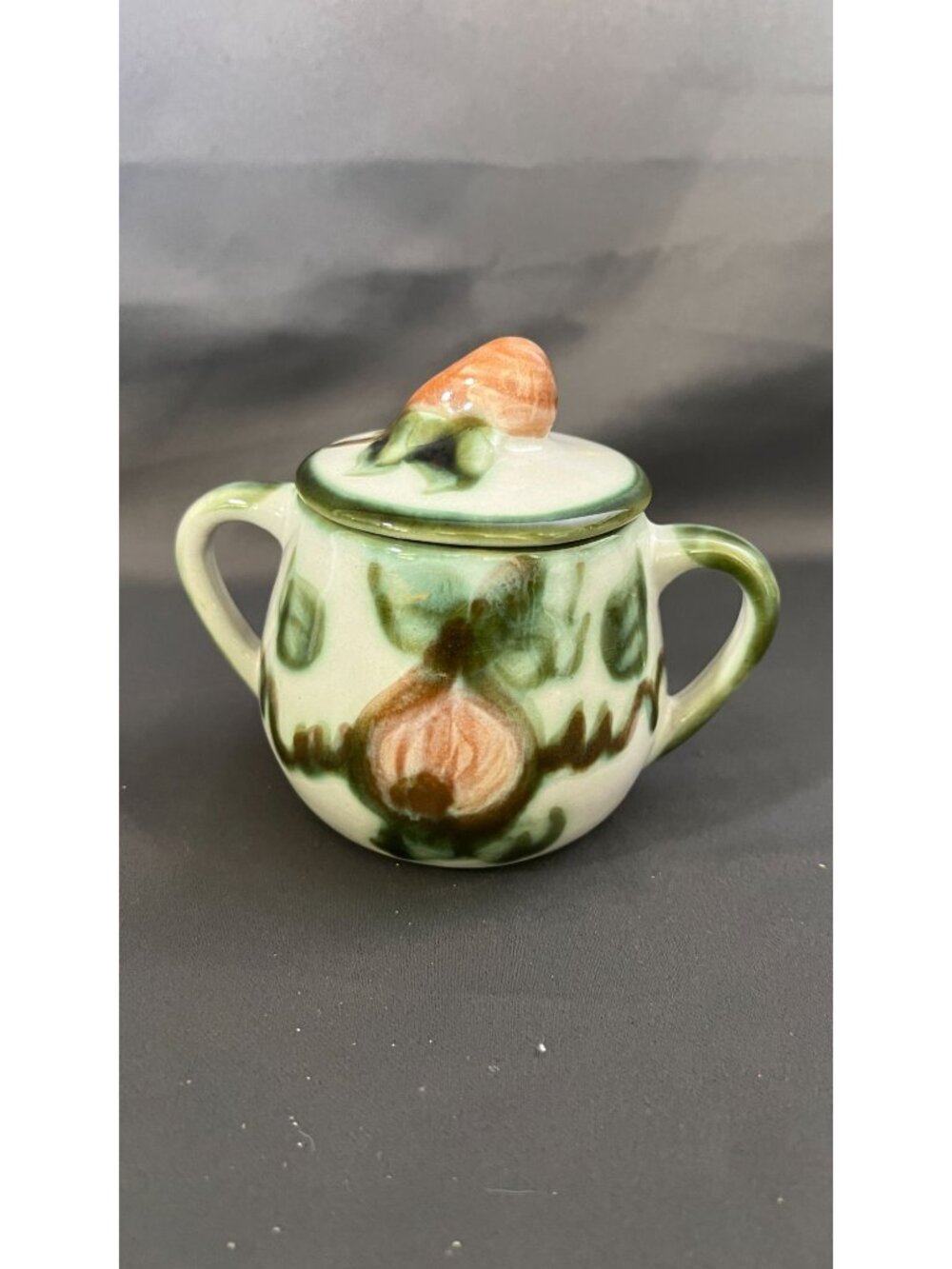 John B. Taylor Ceramic Sugar Bowl Vintage Harvest Motif Double Handle